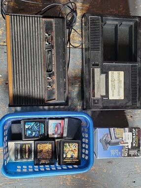 Atari 2600 Retro Console Set with Blue Game Basket & Colecovision (NO CORDS)